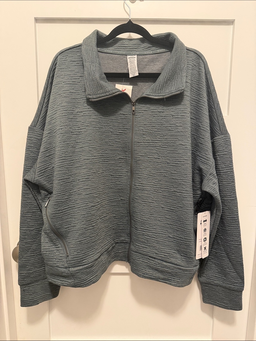 RBX Textured Zip-Front Bomber Jacket in Slate Blue